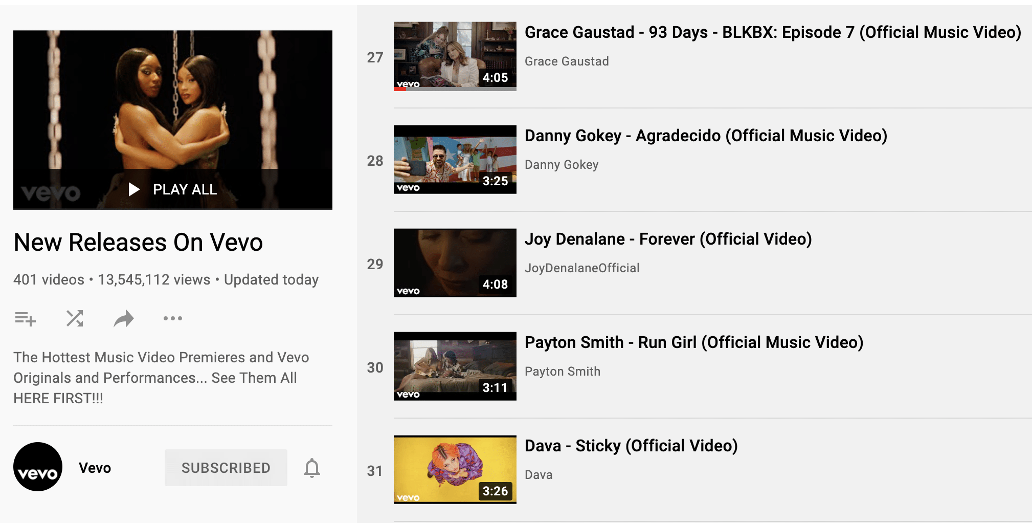 Vevo new releases playlist