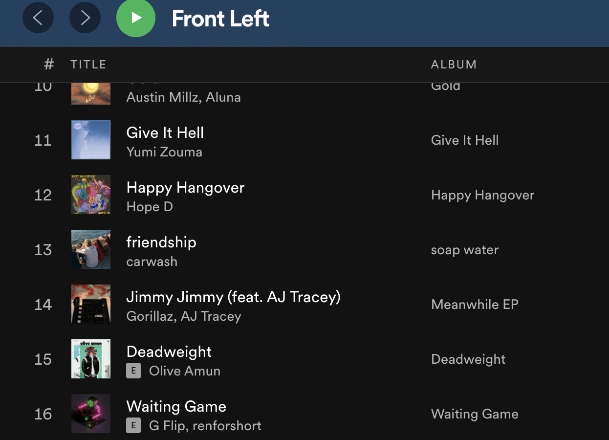 front left playlist