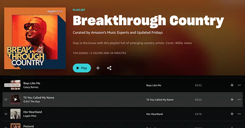 ONE The Duo Amazon Music Breakthrough Country playlist pickup