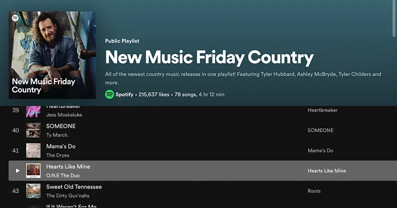 ONE The Duo Spotify New Music Friday Country playlist pickup