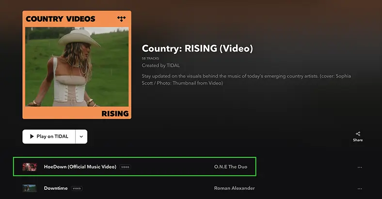 ONE The Duo Tidal Country Rising Video playlist pickup